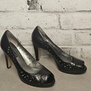 Bandolino Black Peep Toe Heels Cutout Leather Stiletto Pumps Size 8